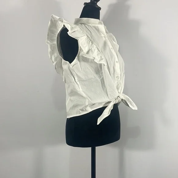 White Ruffle, button up, tie in front a shirt, Size XL - Picture 5 of 10